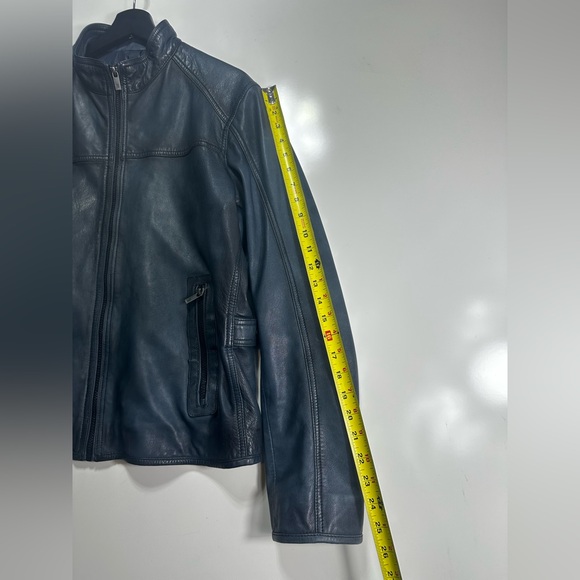 Massimo Dutti Genuine Leather Jacket Men’s L Navy Blue Euro Tailored Classic - Picture 16 of 16